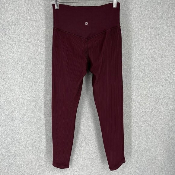 Athleta Elation Crossover Rib 7/8 Tight Size S Maroon Plum Purple Athletic Gym - Picture 3 of 14